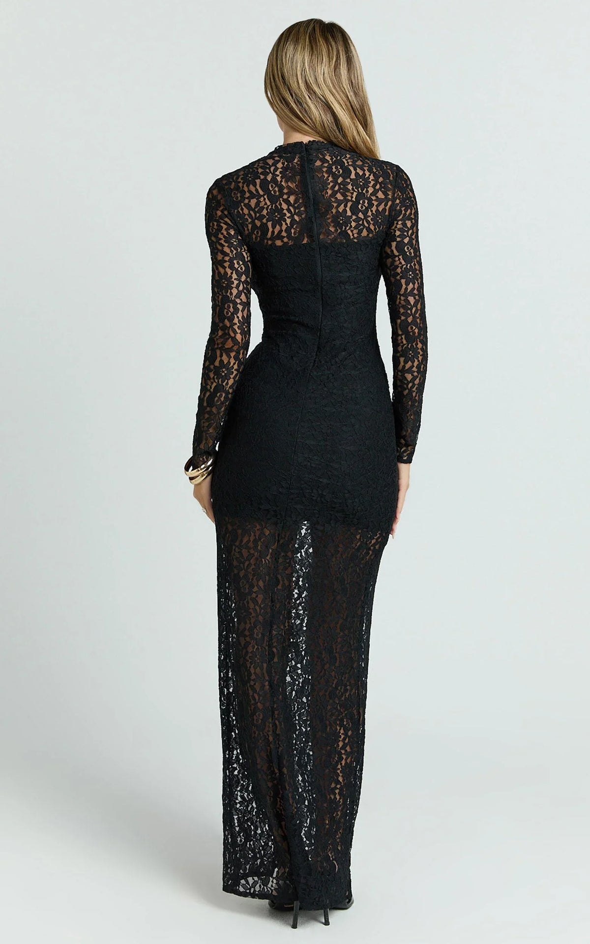Andrea Maxi Dress - Lace High Neck Long Sleeve Dress in Black