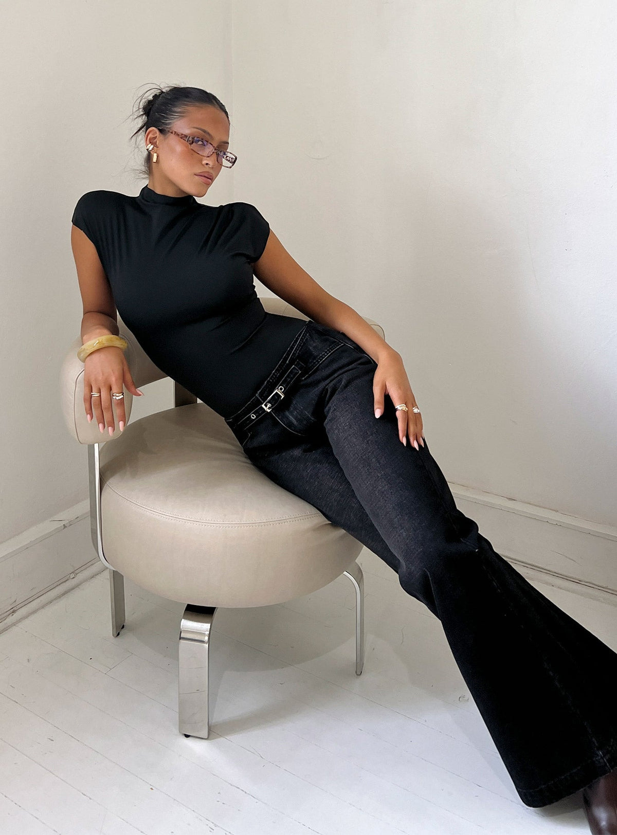 Cailie Mock Neck Bodysuit Black