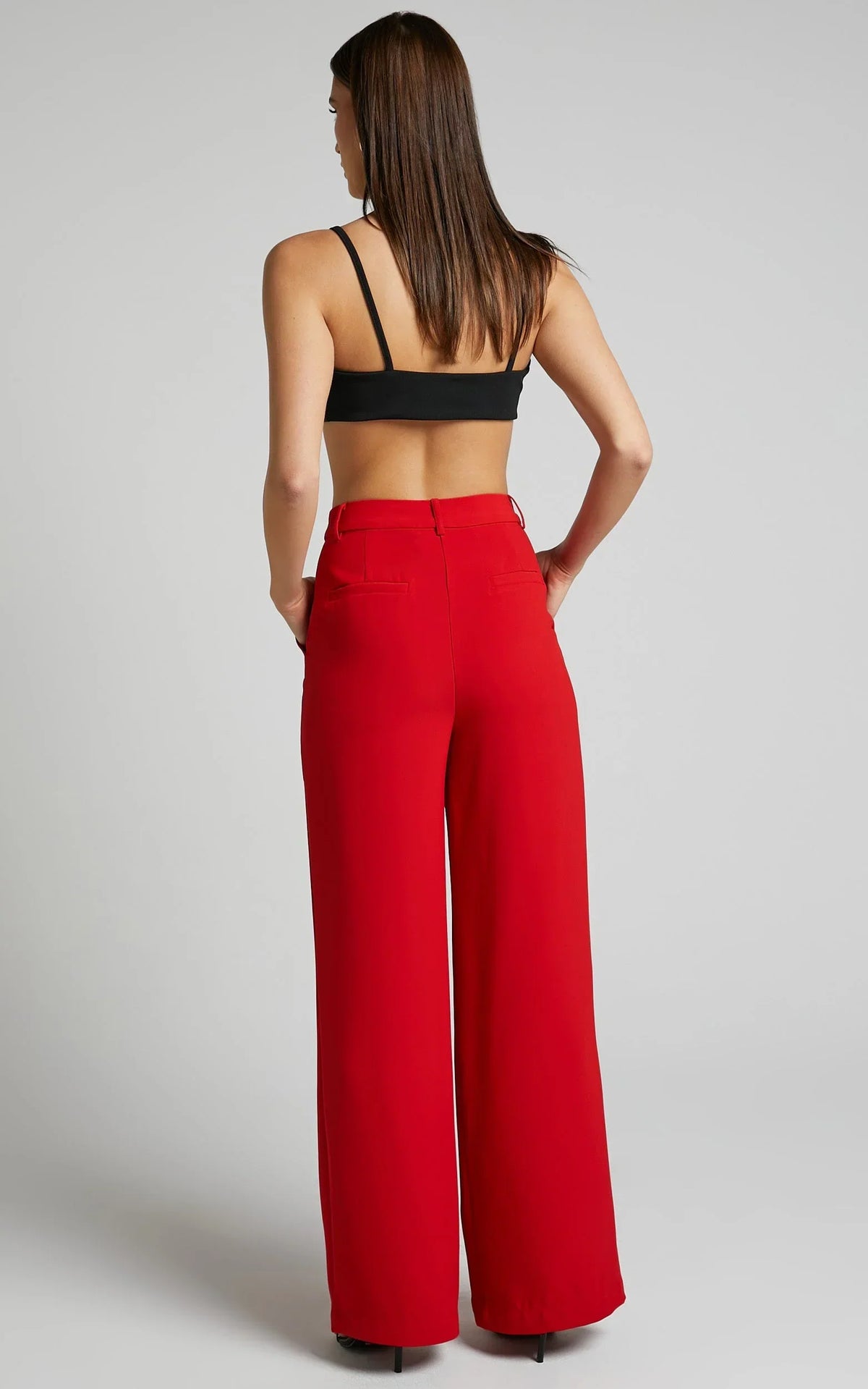 Bonnie Pants - High Waisted Tailored Wide Leg Pants in Red