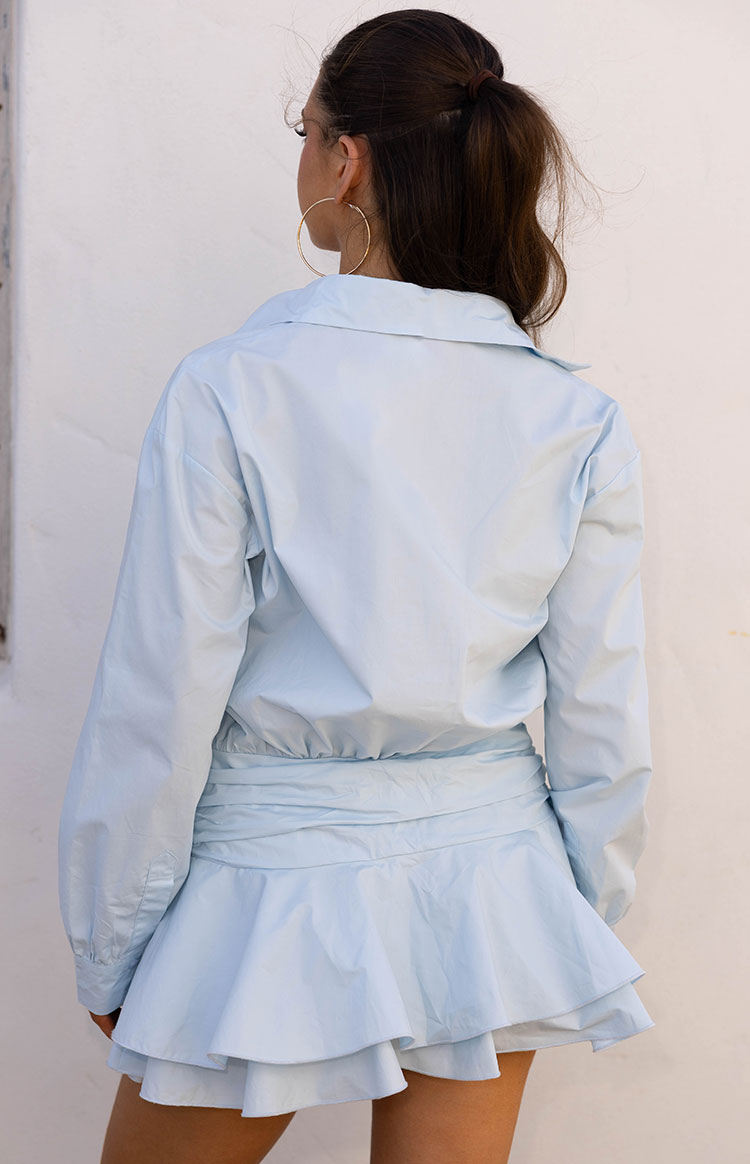 Nicolaini Light Blue Long Sleeve Mini Shirt Dress