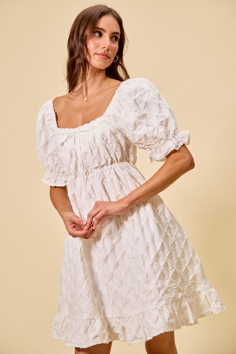 SO ME Texture Woven Ruching On Bust Mini Dress