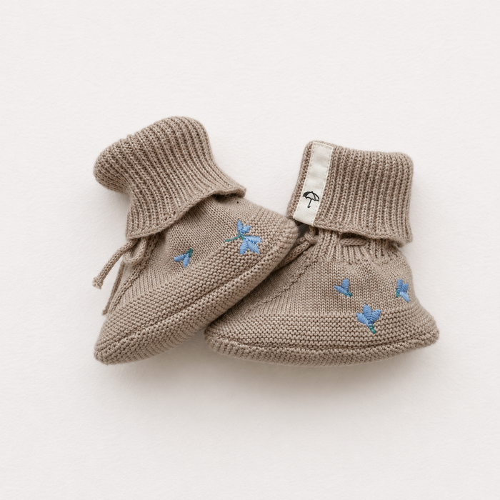 Baby Booties - Blueberry on Khaki
