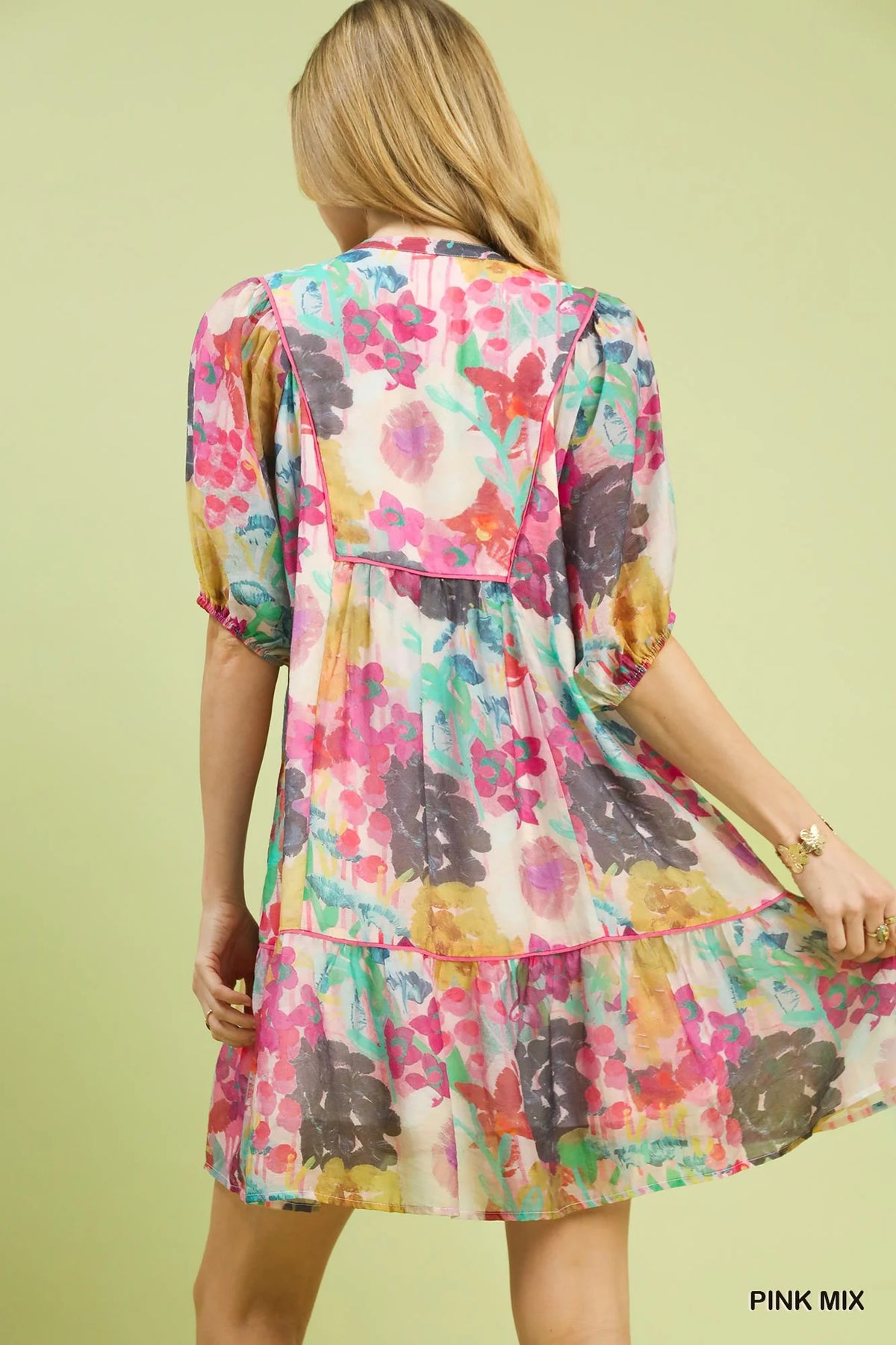 Umgee Mix Watercolor Floral Babydoll Dress