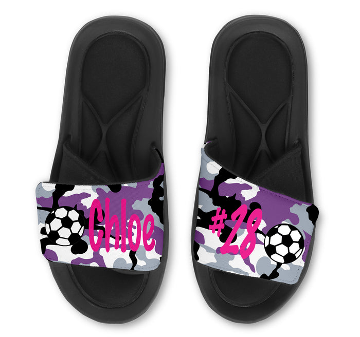 Custom Soccer Slides Sandals with Camp Background