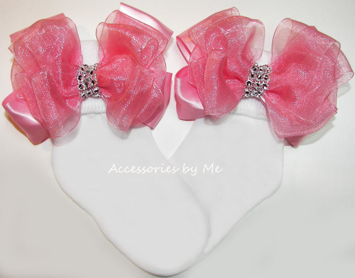 Blush Pink Organza Satin Bow Socks