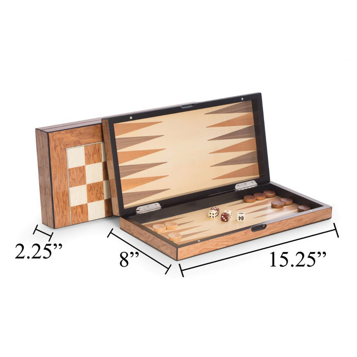 Harrison Brown Inlaid Wood Backgammon & Chess Set