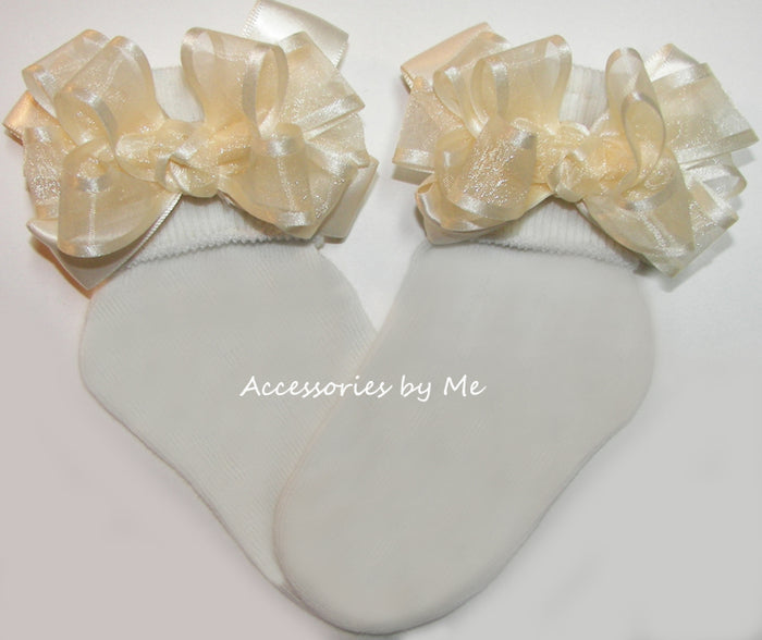 Ivory Organza Satin Trim Bow Socks