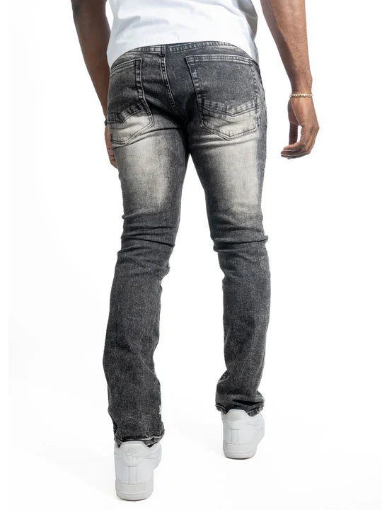 Makobi Bionco slim fit denim jeans in black wash, showing the front view with classic five-pocket design and tapered fit.