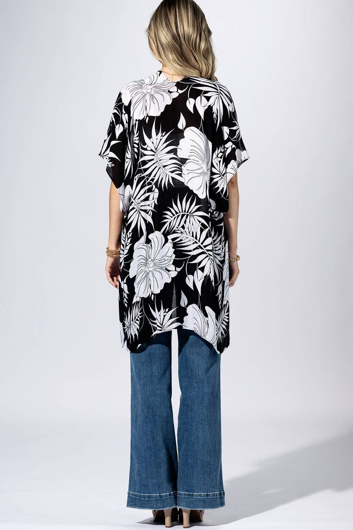 Onyx Tropical Leaf Kimono
