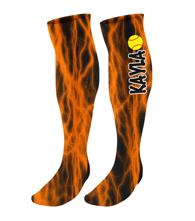 Personalized Lightning Softball Knee High Socks with Name