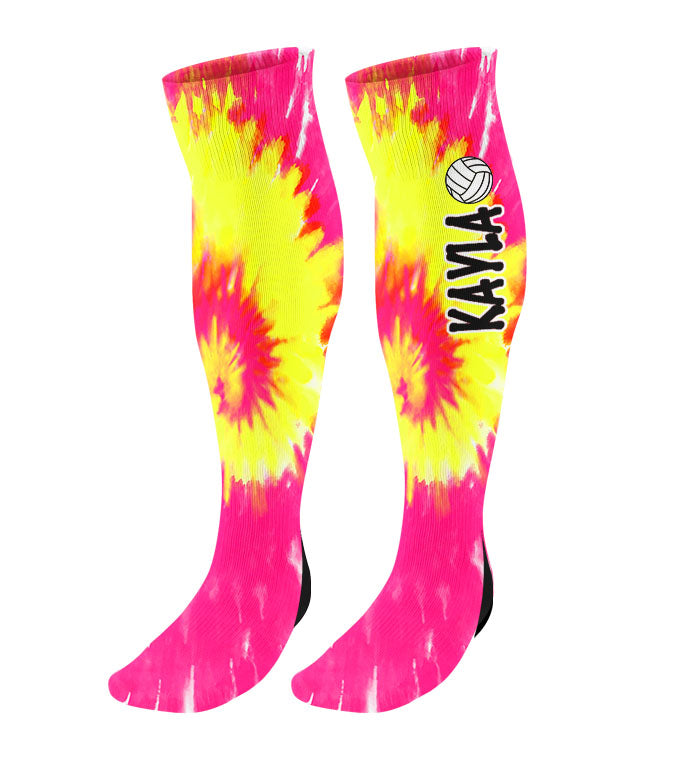 Personalized Volleyball Knee High Socks - Tie Dye Background