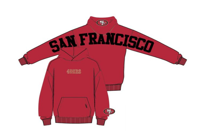 Red Pro Standard San Francisco 49ers Wingspan drop shoulder hoodie with team logo and comfortable fit.