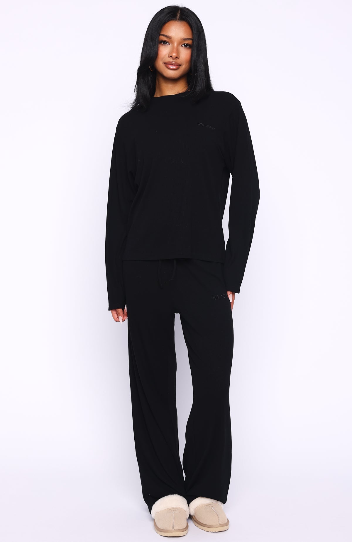Come A Long Way Soft Lounge Long Sleeve Ribbed Tee Black