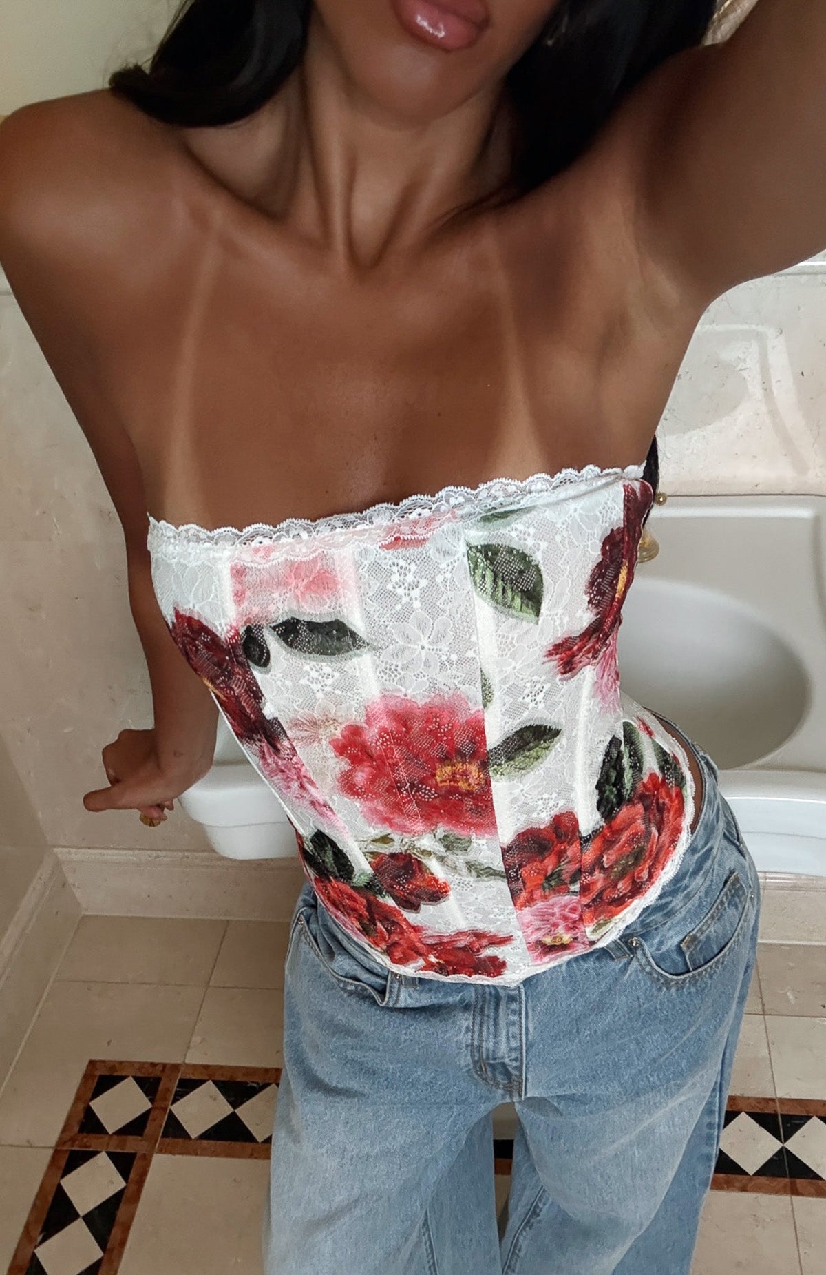 Darling Heart Strapless Bustier Heirloom Bloom