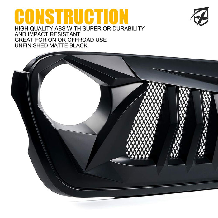 Xprite Black Replacement Grille for 2018+ Jeep Wrangler JL & Gladiator JT | Black Widow Series