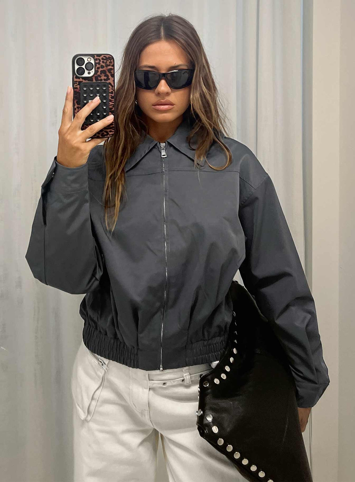 Call You Up Bomber Jacket Charcoal
