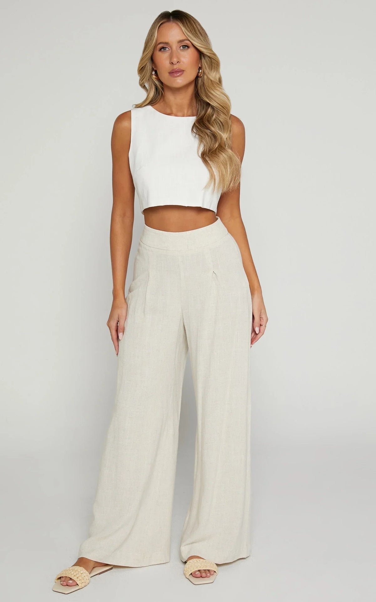 Alina Pants - Linen High Waisted Wide Leg Relaxed Pants in Natural