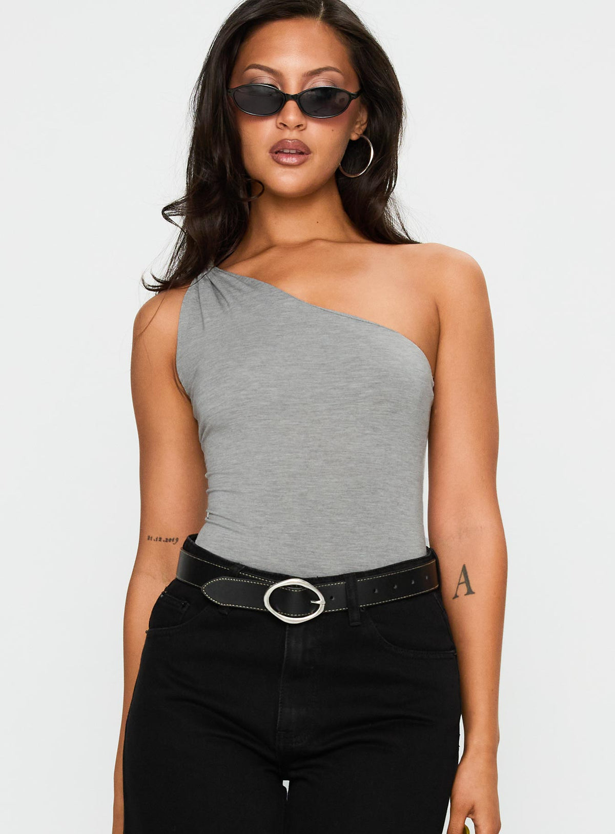 Armageddon One Shoulder Bodysuit Grey