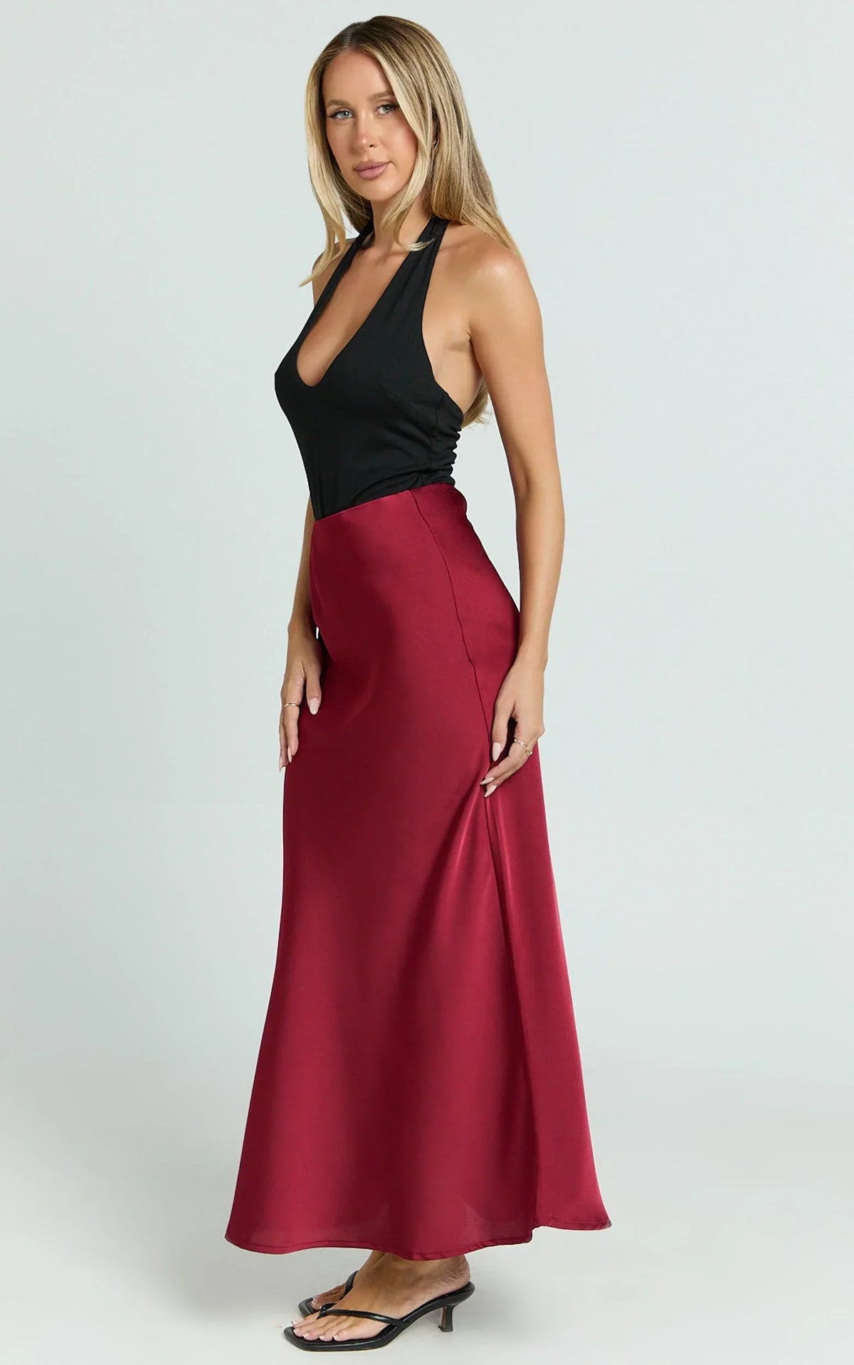 Amari Maxi Skirt - High Waisted Bias Cut Skirt in Wine