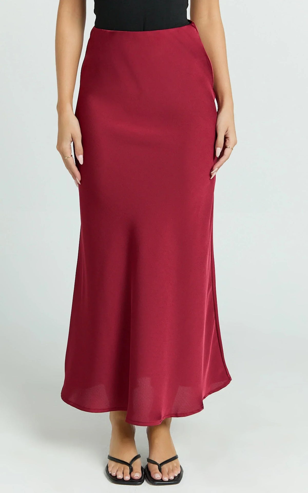 Amari Maxi Skirt - High Waisted Bias Cut Skirt in Wine