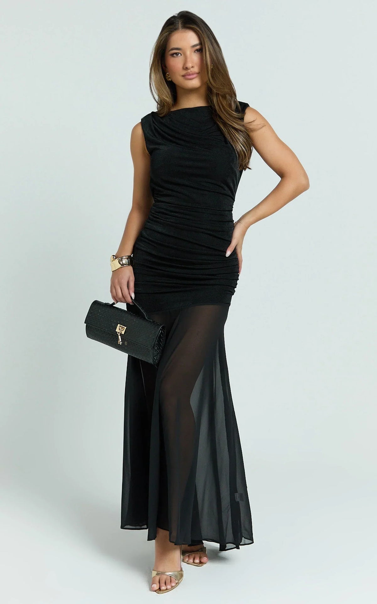 Alfiena Maxi Dress - Drop Waist Low Back Dress in Black
