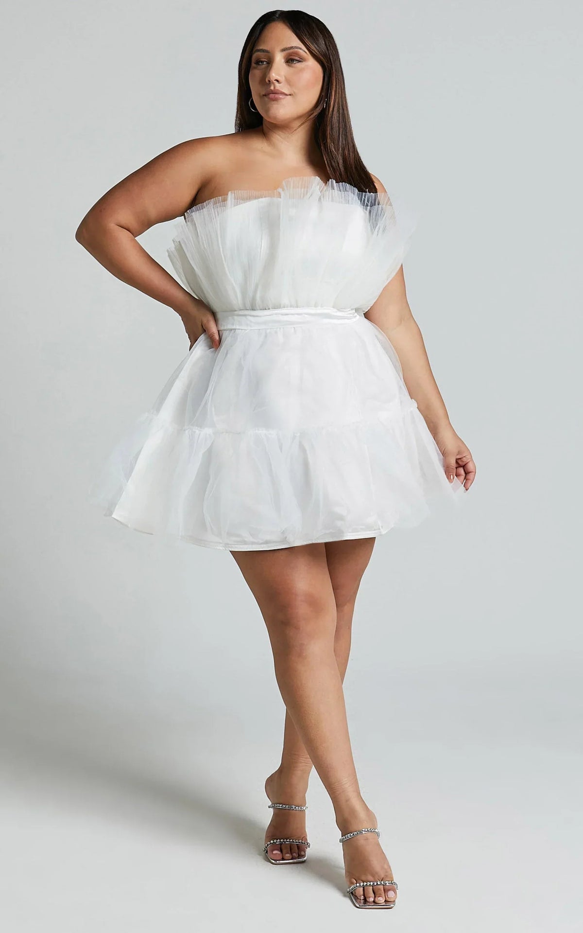 Amalya Mini Dress - Tiered Tulle Fit and Flare Dress in White