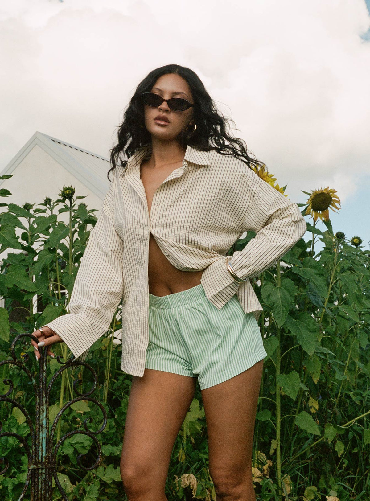 Beach House Shorts Green Stripe