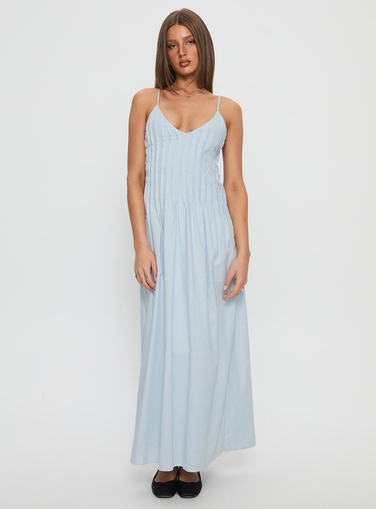 Adriela Pleat Maxi Dress Blue
