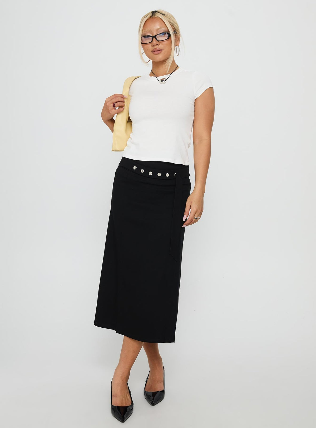 Ammie Studded Belt Midi Skirt Black