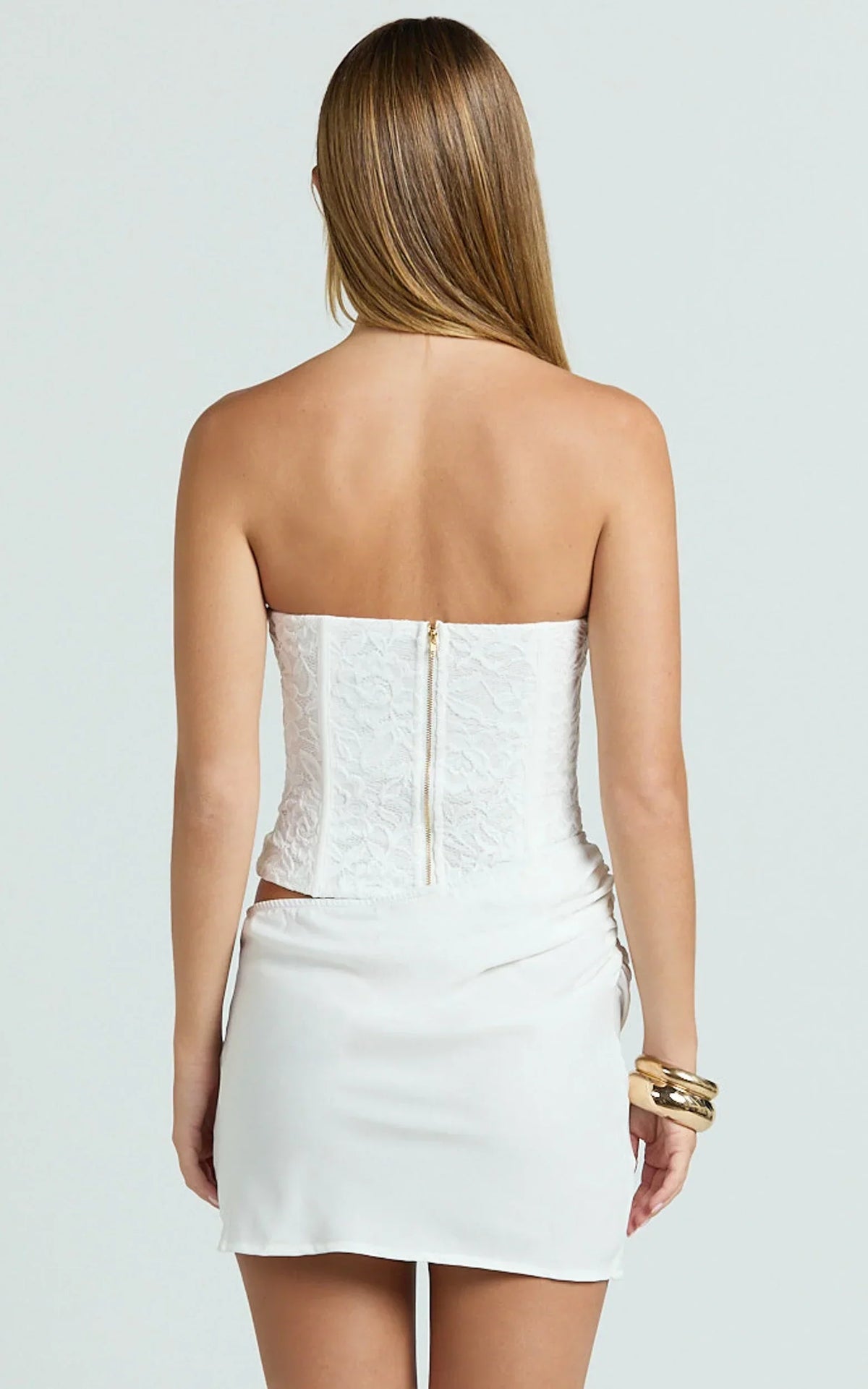 Adina Mini Dress - Strapless Corset Draped Waist Dress in White