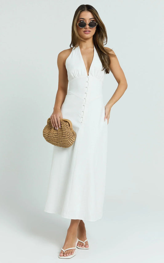 Beata Midi Dress - Line Dress in White