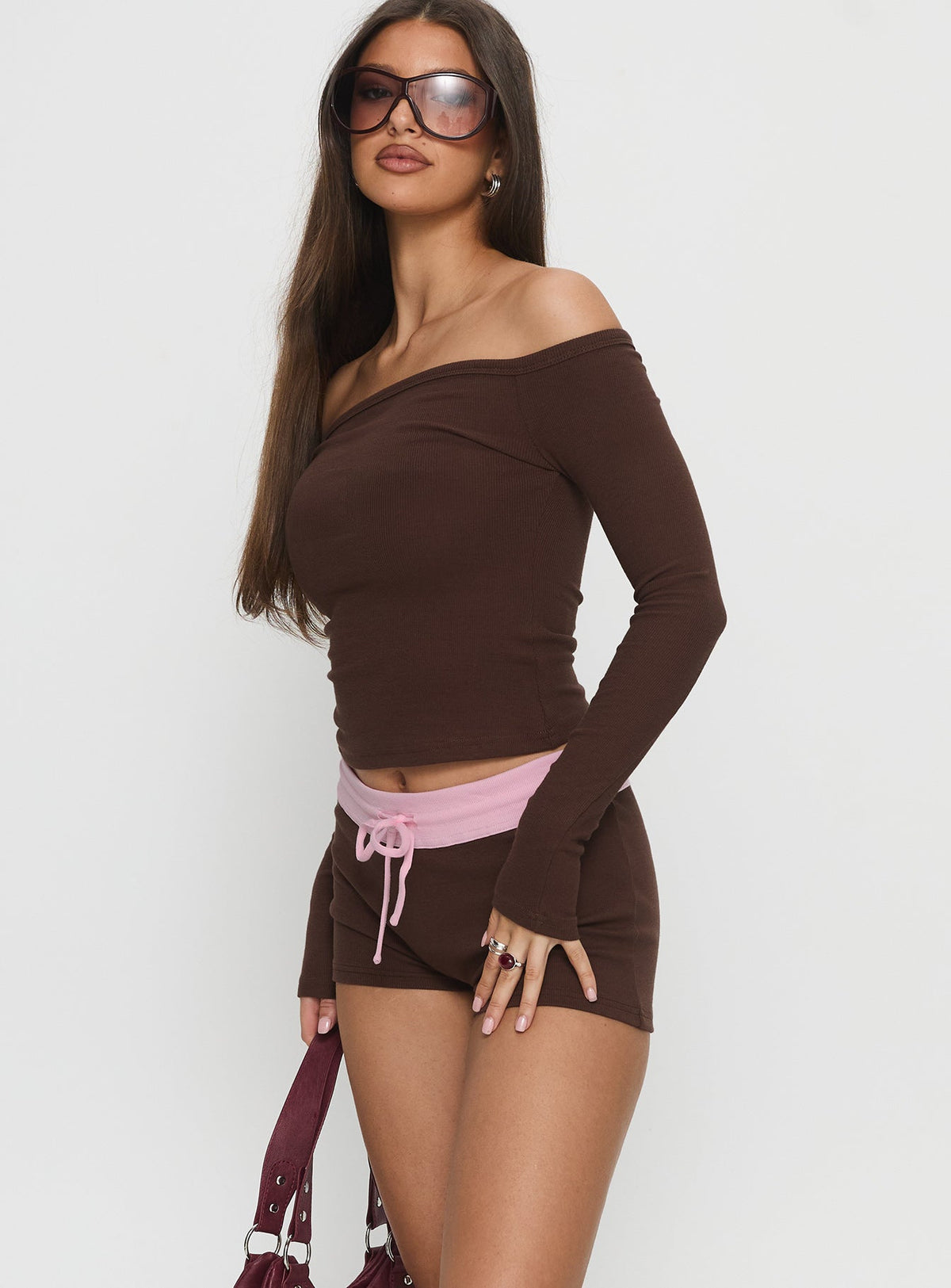Baseline Rib Micro Shorts Brown / Pink