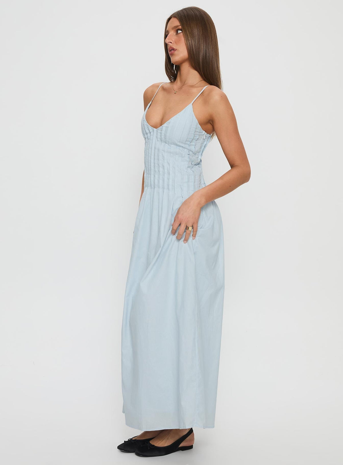 Adriela Pleat Maxi Dress Blue
