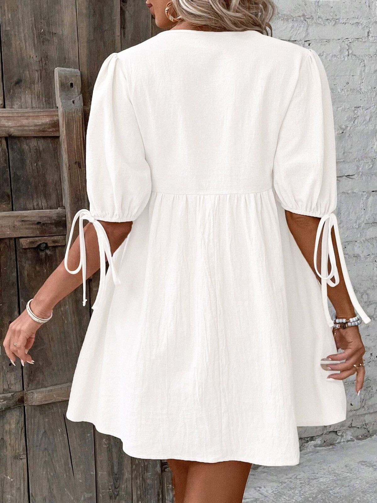 Tie Front Puff Sleeve Mini Dress