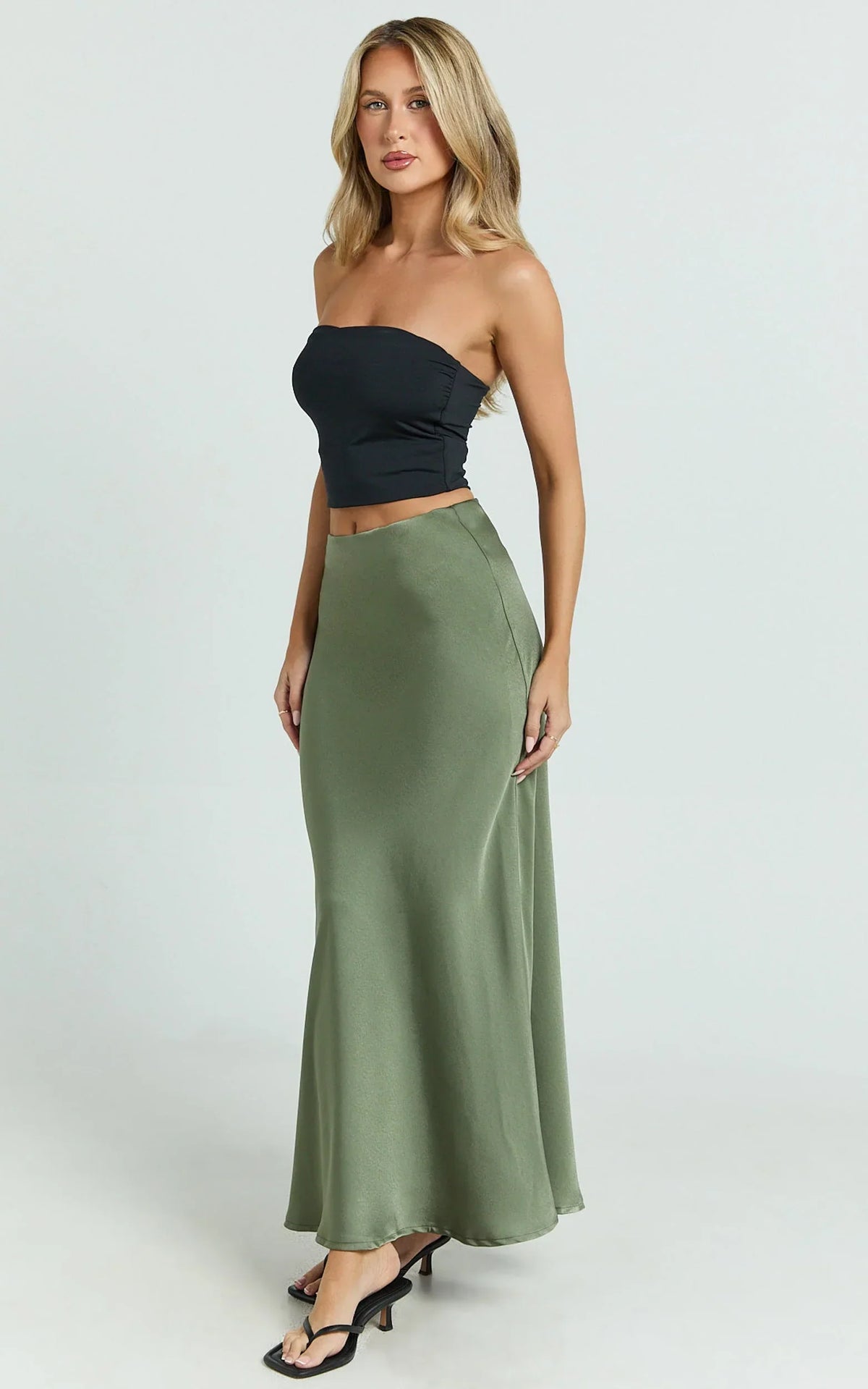 Amari Maxi Skirt - High Waisted Bias Cut Skirt in Olive