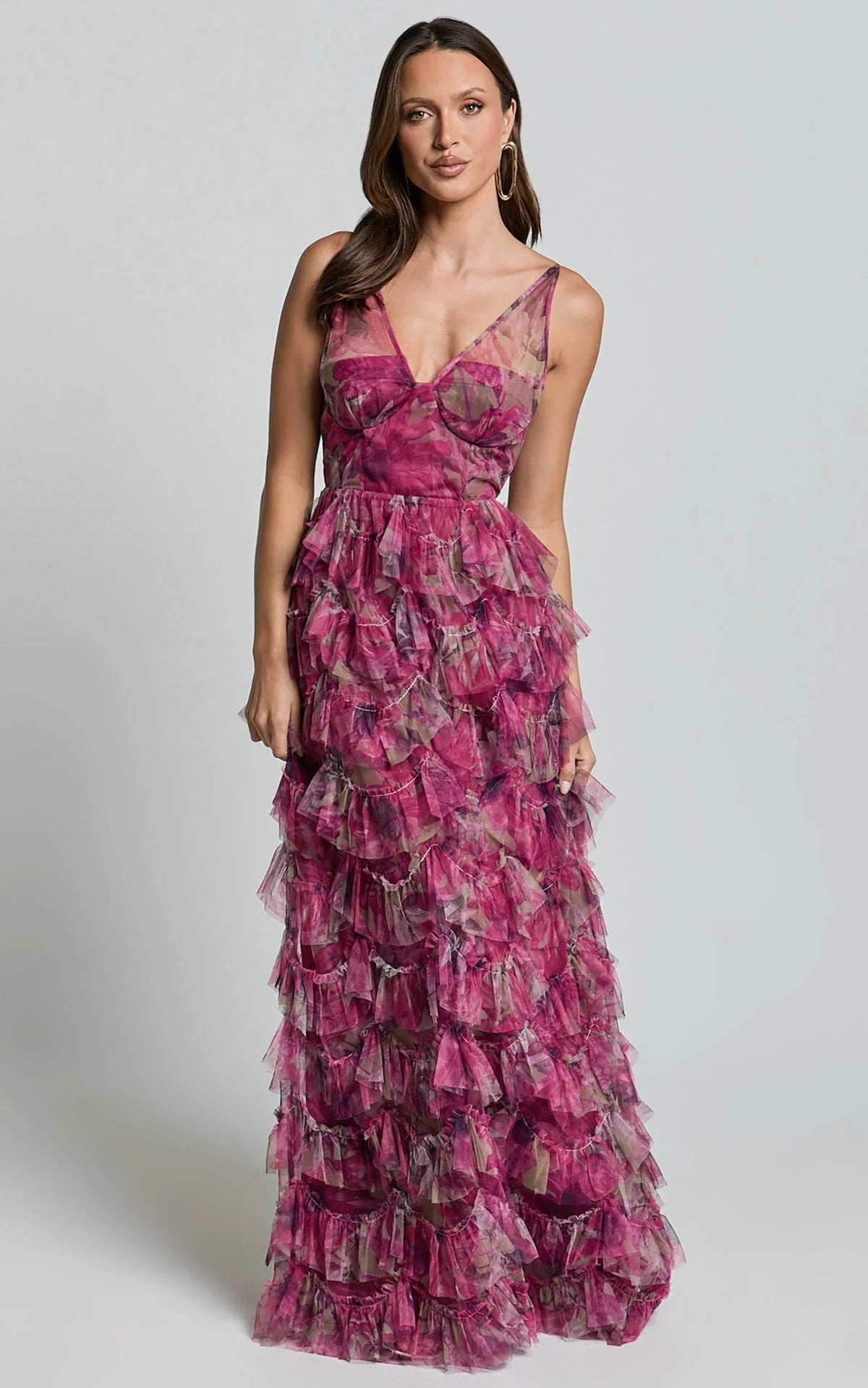 Amalie The Label - Josette Tulle Tiered Maxi Dress - Ink Floral