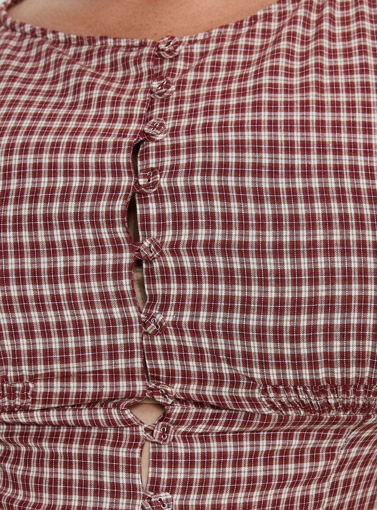 Alixandra Puff Sleeve Blouse Top Red Check Curve