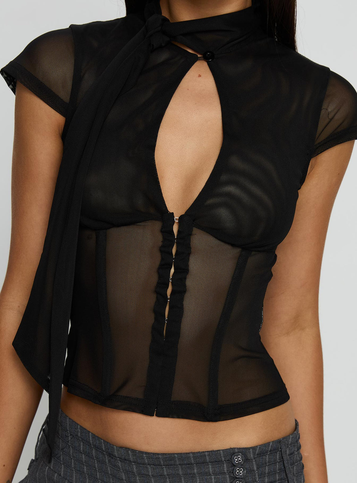 Anistasia Mesh Keyhole Corset Top Black