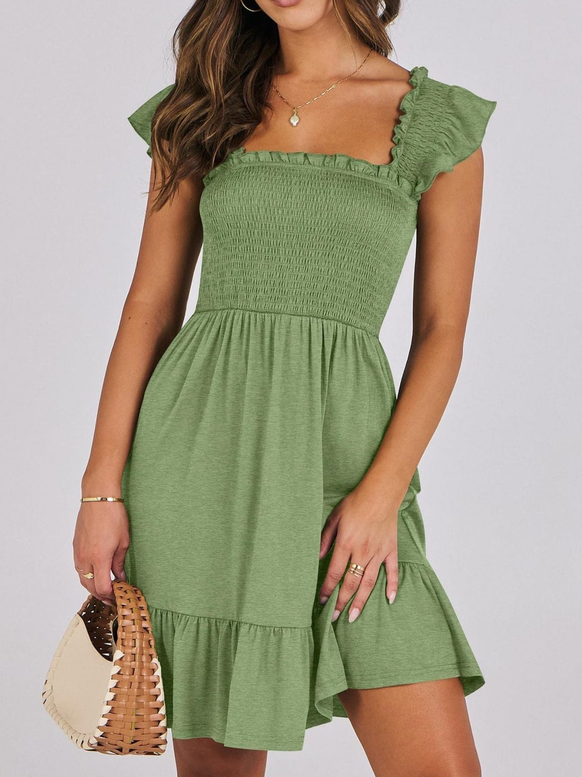 Smocked Ruffle Hem Mini Dress