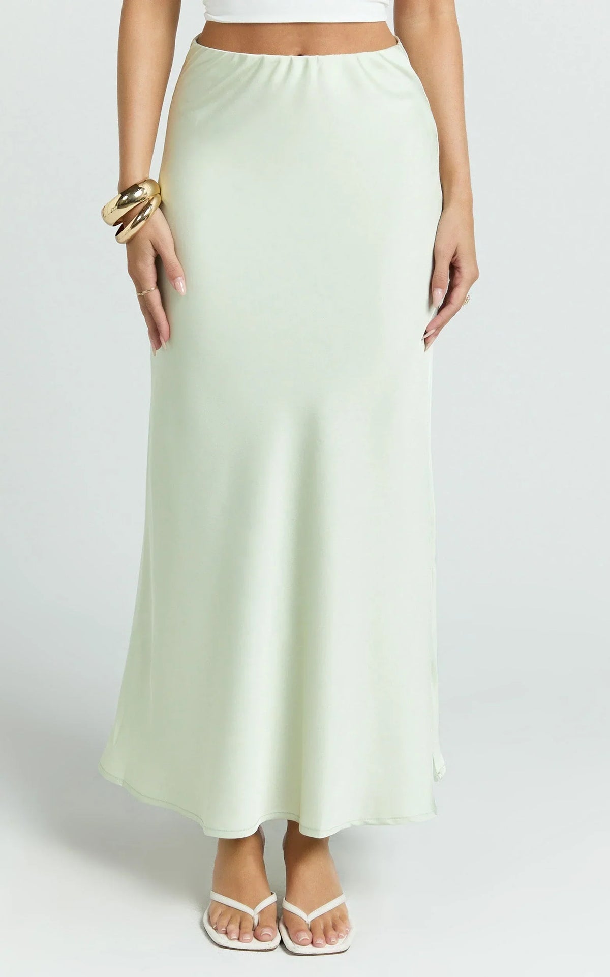 Amari Maxi Skirt - High Waisted Bias Cut Skirt in Mint