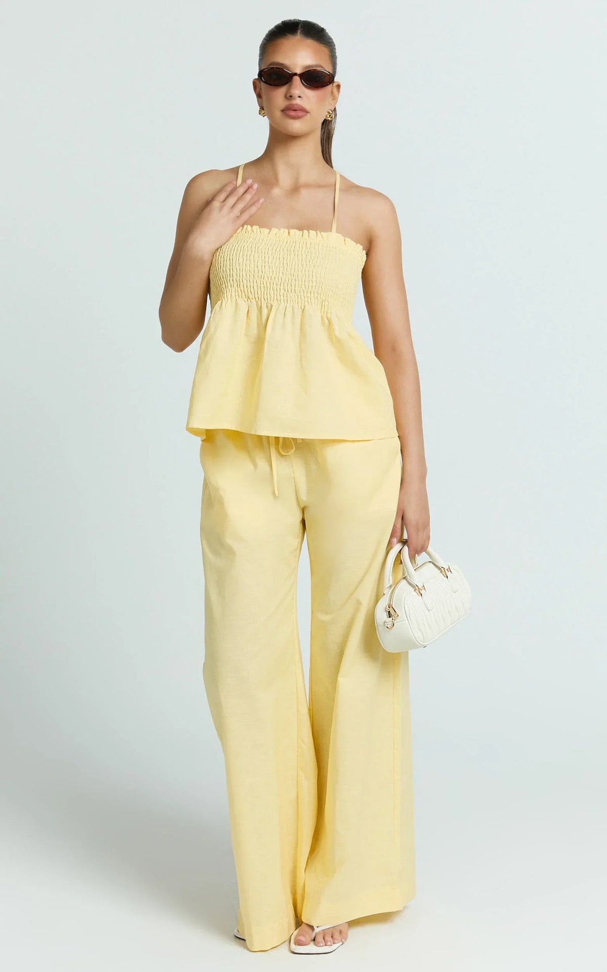 Alma Two Piece Set - Cotton Cami Pant Set in Lemon