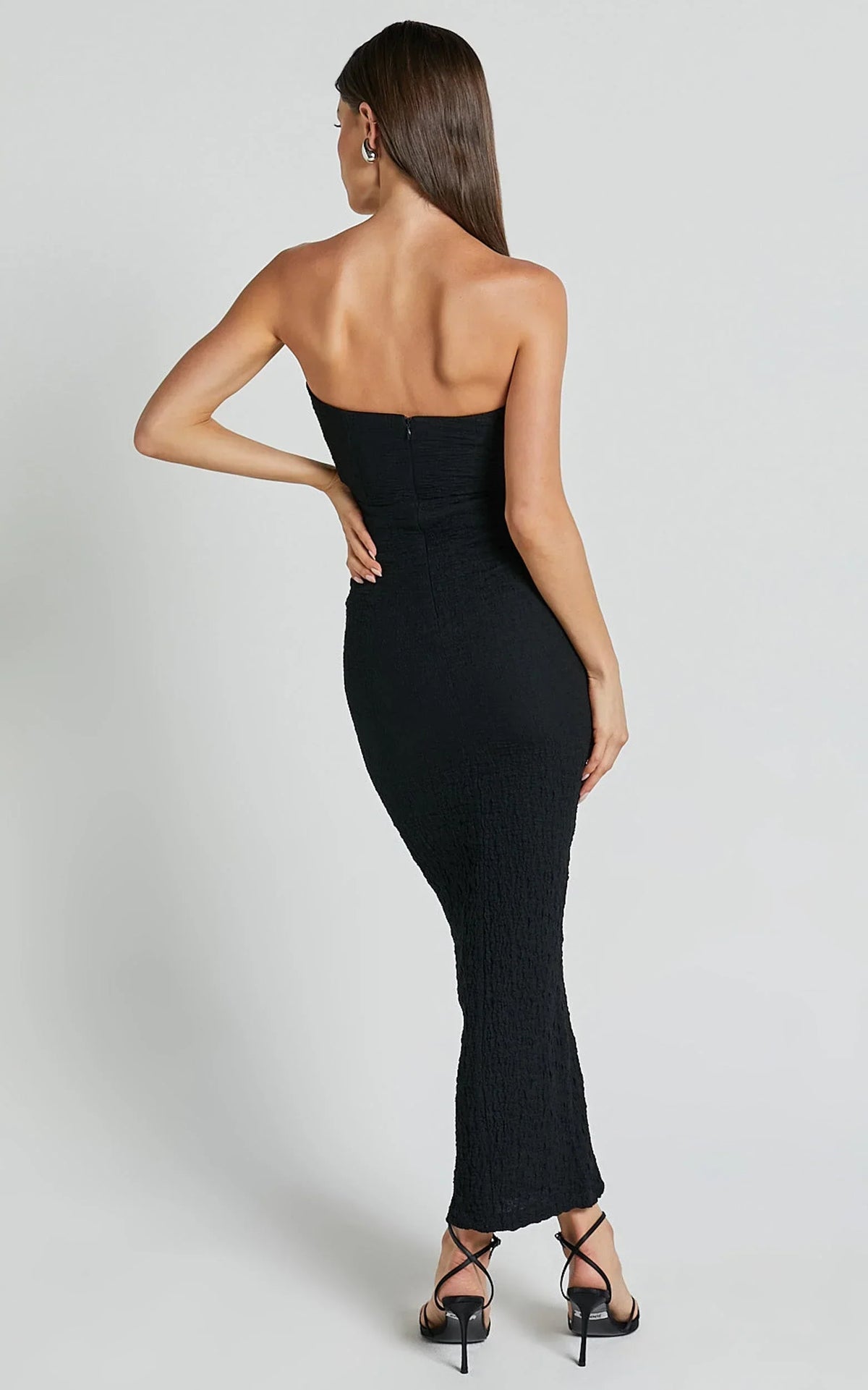 Alberta Maxi Dress - Strapless bust detail textured dress in Black