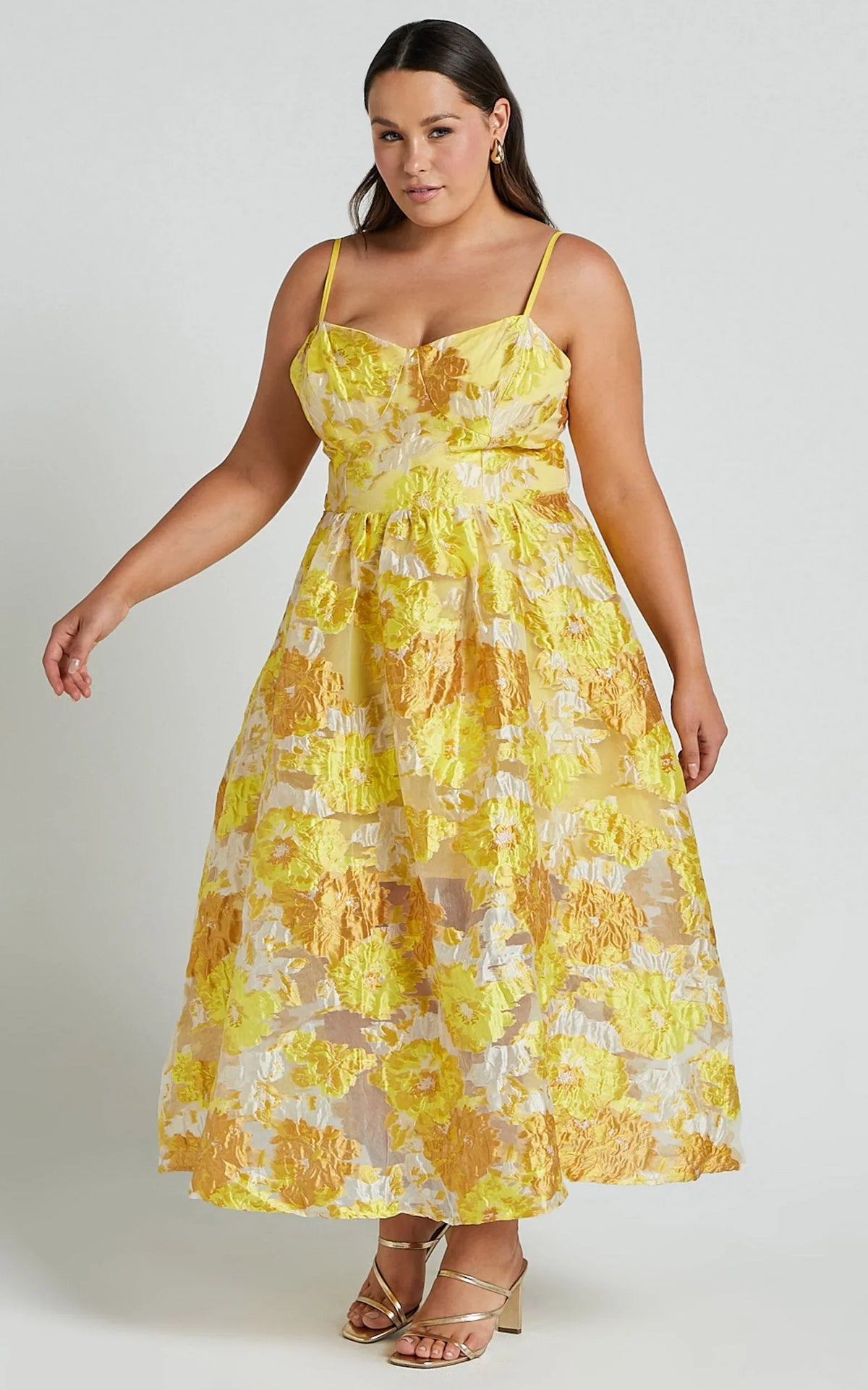 Brailey Midi Dress - Aline Corset Detail Dress in Yellow