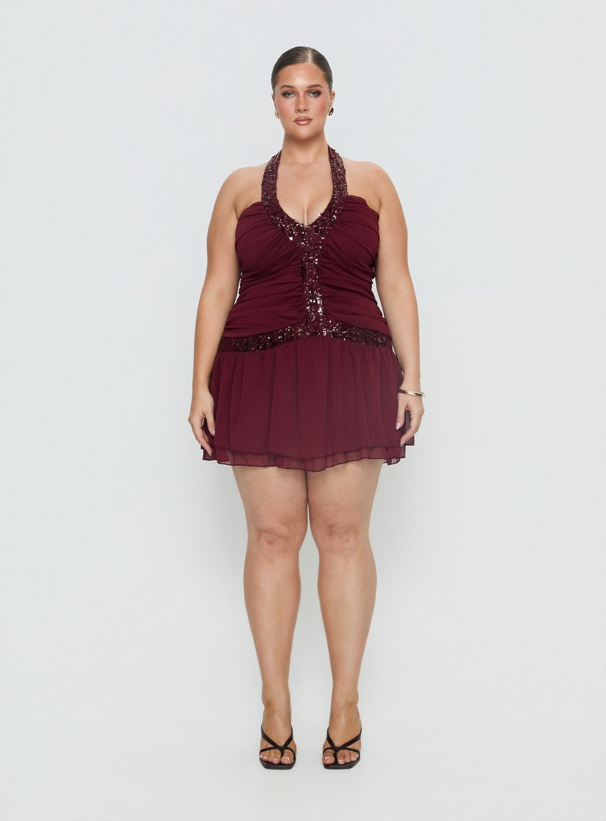 Aisleigh Sequin Halter Mini Dress Berry Curve