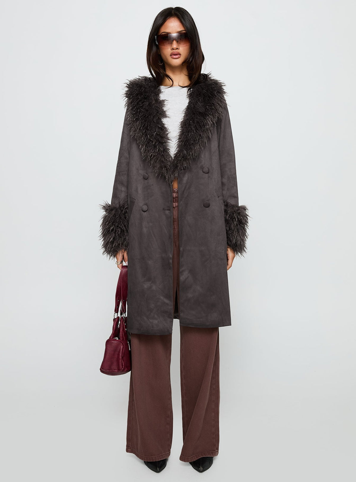 Carry The Feeling Faux Fur Trim Jacket Brown