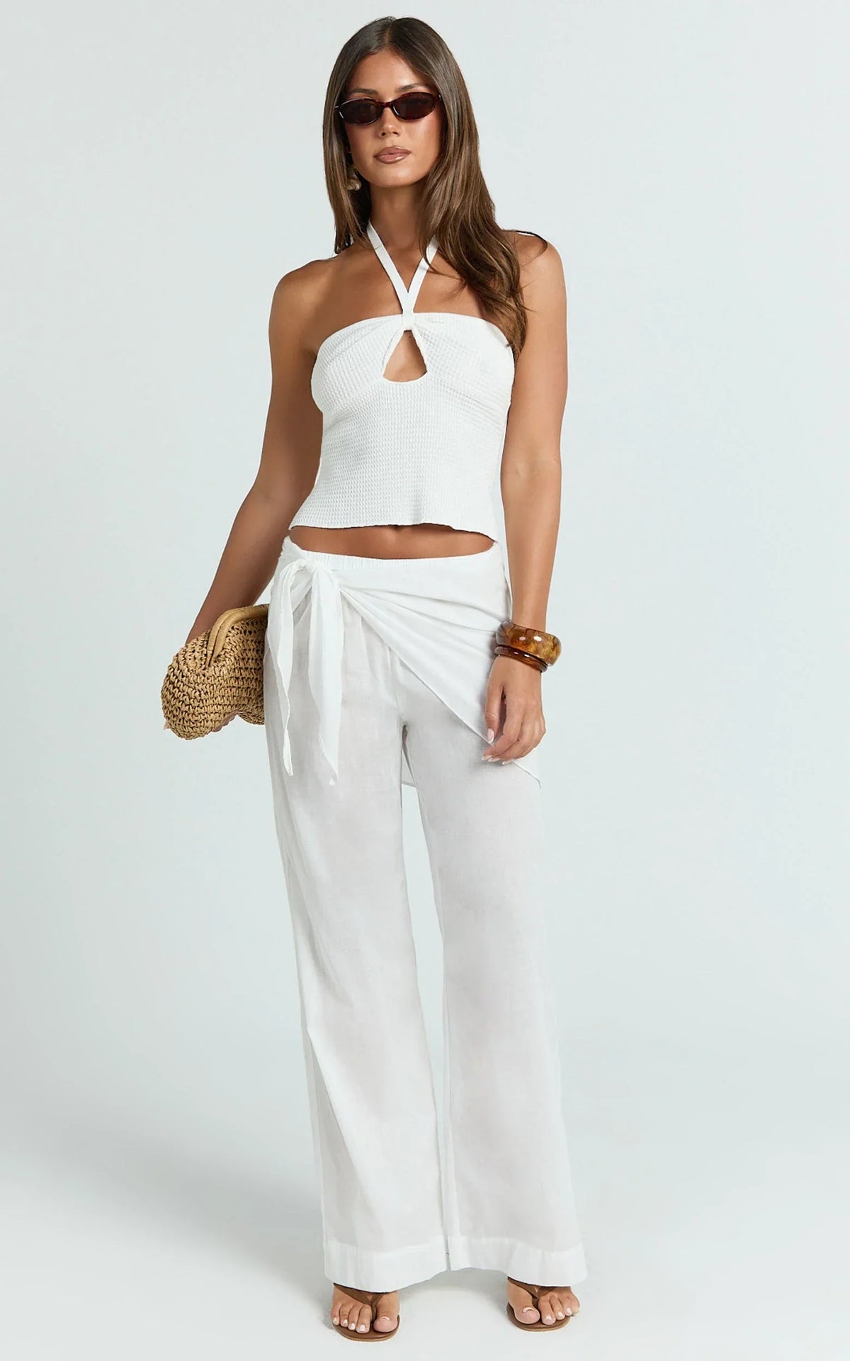 Behati Pants - Sarong Tie Waist Sheer Pants in Off White