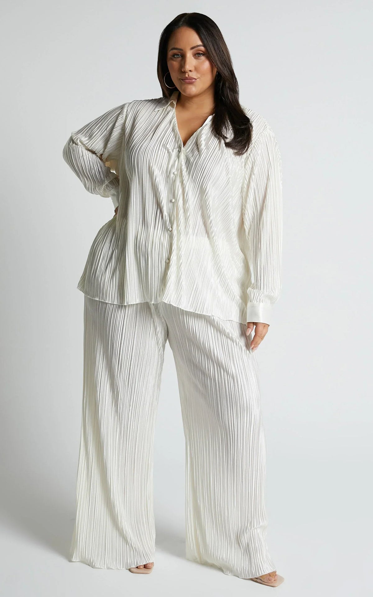 Beca Shirt - Plisse Button Up Shirt in Cream