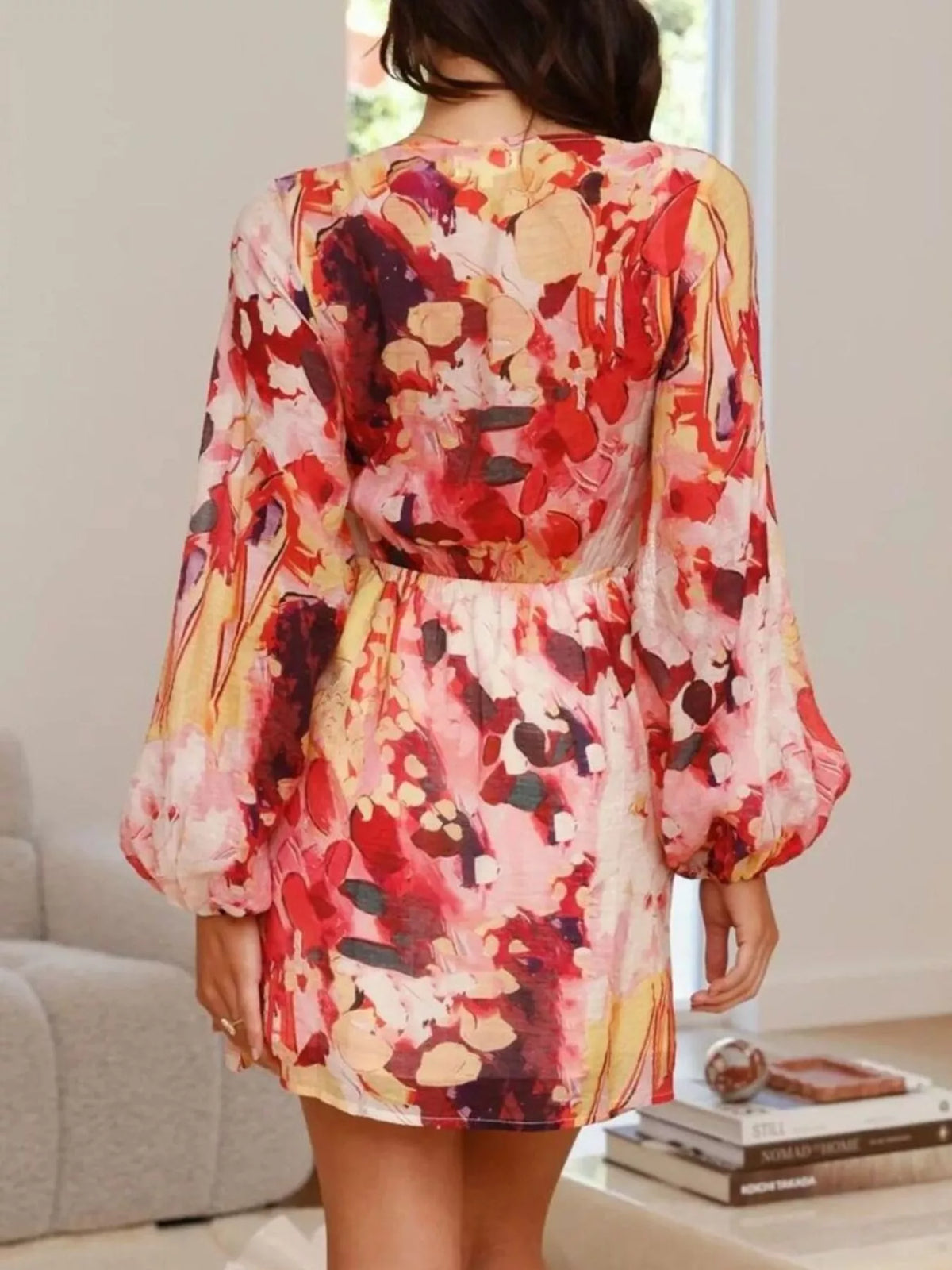 Surplice Long Sleeve Tie Waist Dress