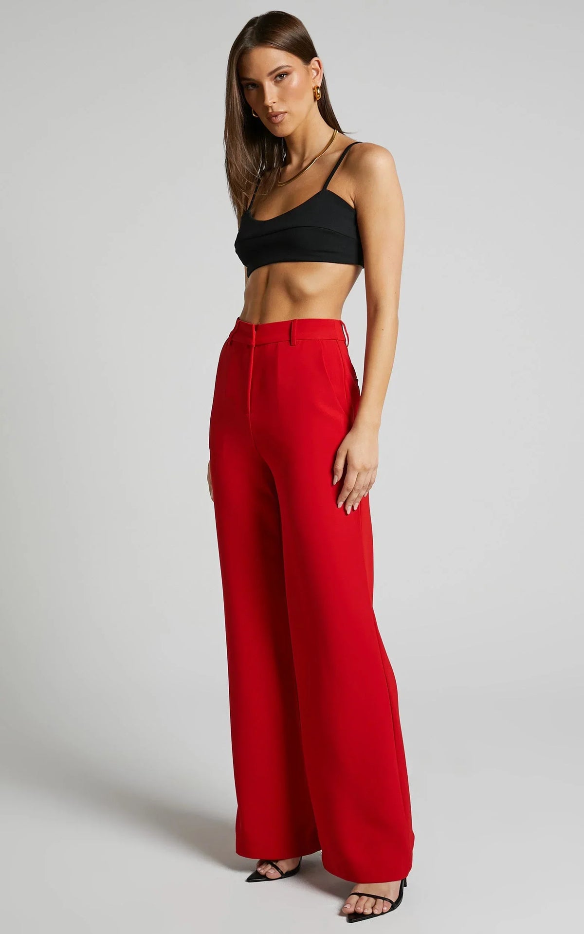Bonnie Pants - High Waisted Tailored Wide Leg Pants in Red