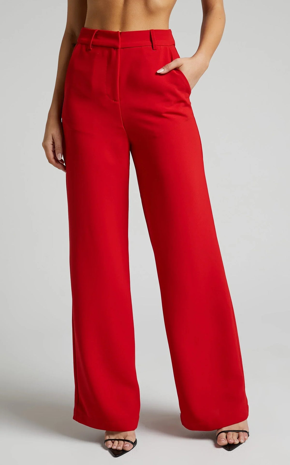 Bonnie Pants - High Waisted Tailored Wide Leg Pants in Red